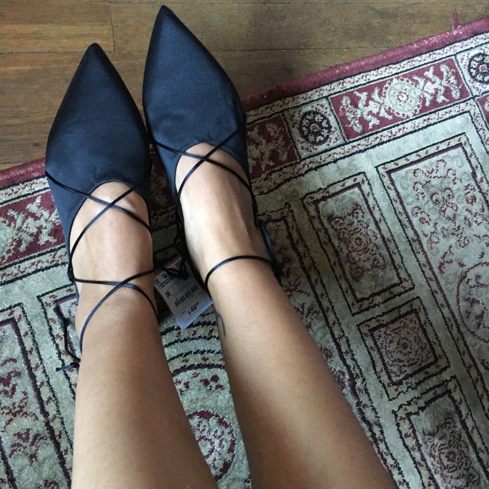 Zara flat ballerina shoes size8 black